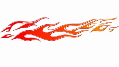 Red and orange classic flame side livery decal graphic on white background