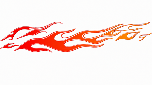 Red and orange classic flame side livery decal graphic on white background