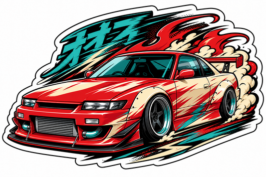 JDM Drift Coupe Die-Cut Sticker – Red Racing Car Decal